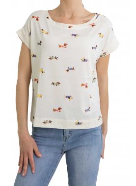 t shirt scollo a barca con bassotti 